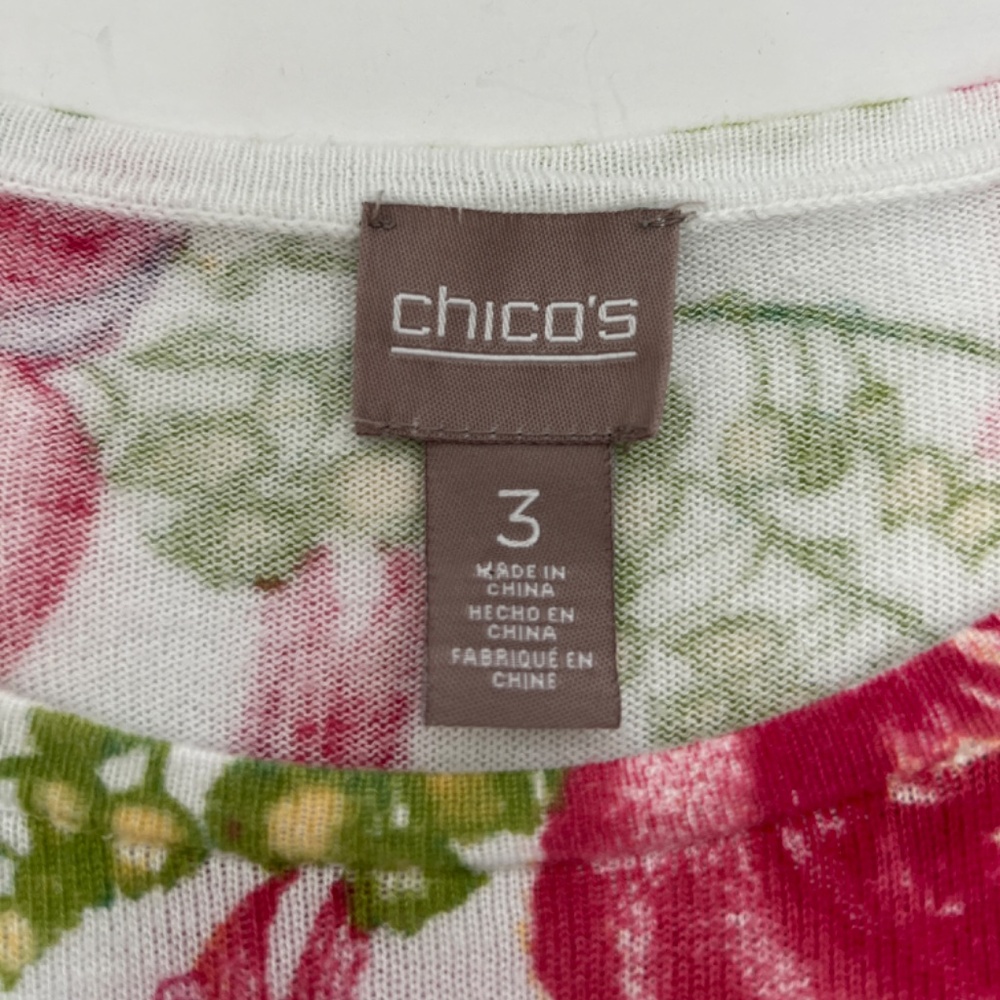 Chicos Size 3 or X Large Floral Watercolor Ruched Sides Top Lightweight - Picture 4 of 9